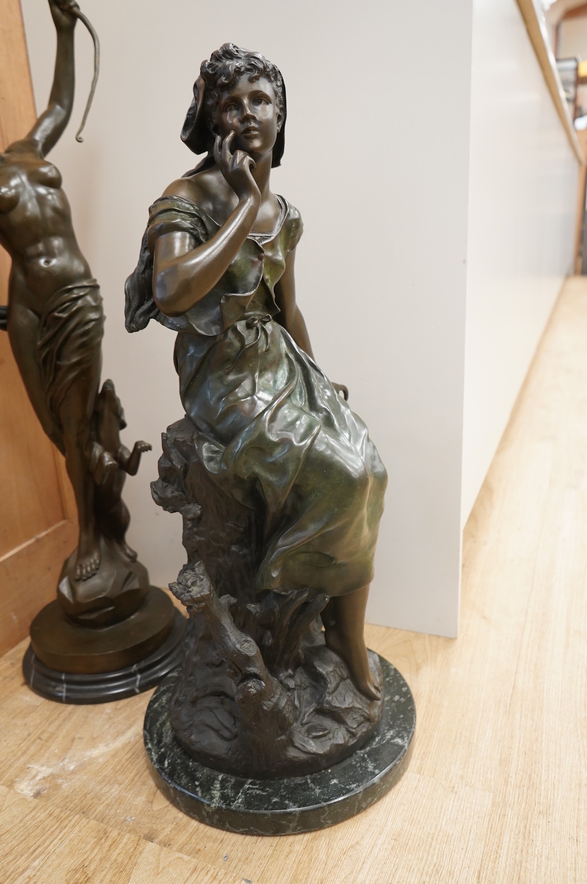 Auguste Moreau (1832-1927), ‘Chant de L’Alouette’, patinated bronze, signed, on marble base, height 70cm